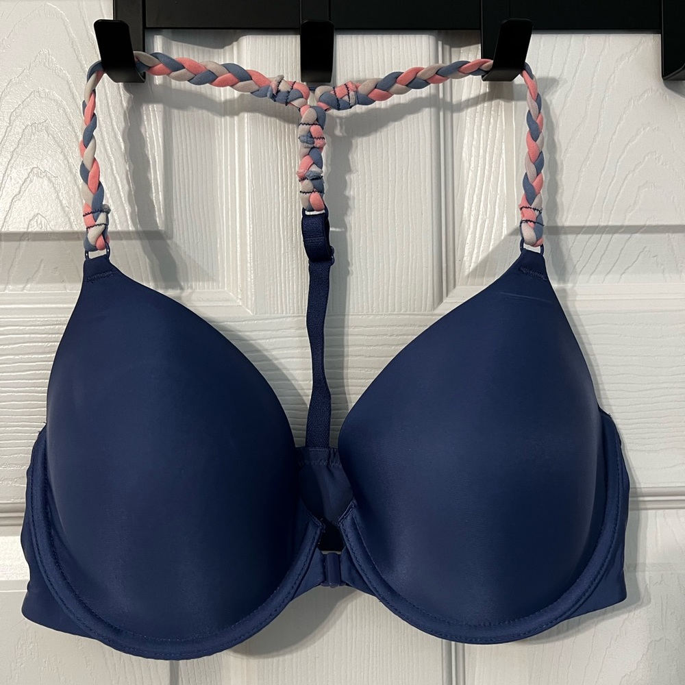 Victorias Secret Navy Blue Braided Strap Front Close Bra